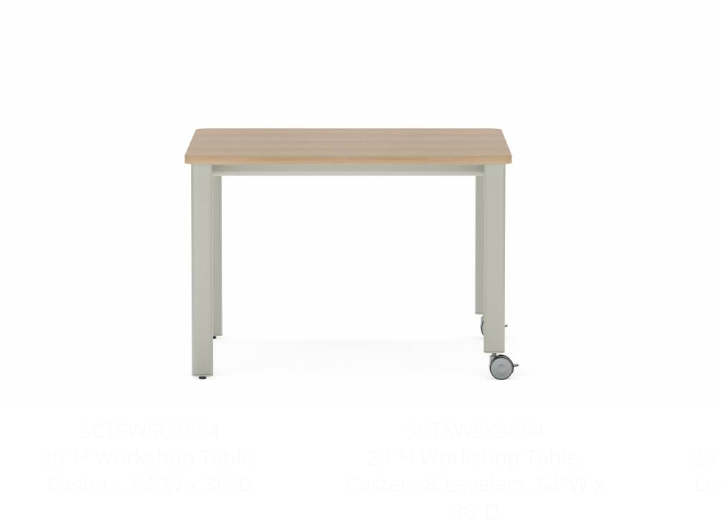 Collaborative Spaces™ 29"H Workshop Table with Casters & Levelers - 42"W x 36"D