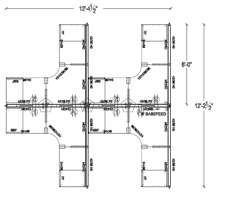 Compile 4 Person 42"H 6' x 6' Workstation Typical