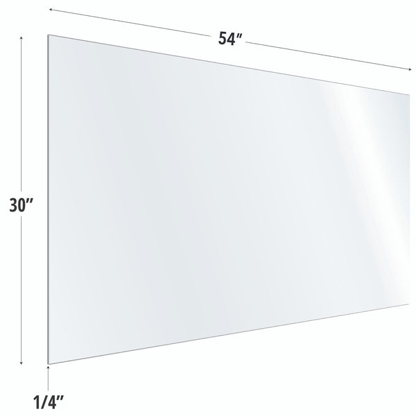 SafeGuard Barrier Clear Acrylic Screen with Square Edges - 54"W x 30"H