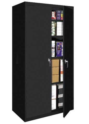 Steel Storage Cabinet, 36"W x 18"D x 72"H  Black, Non-Adjustable Shelves