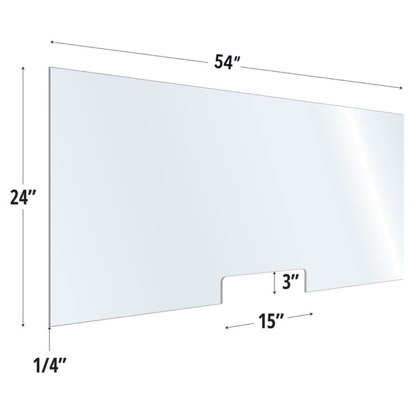 SafeGuard Barrier Clear Acrylic Screen with Transaction Cutout - 54"W x 24"H