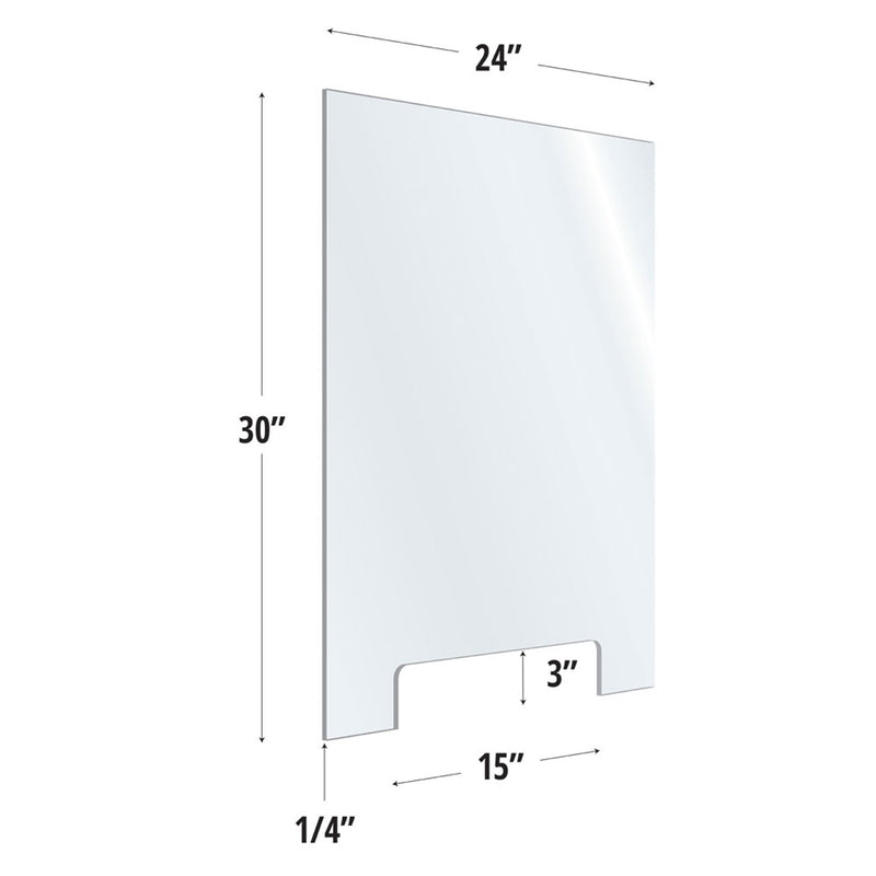 SafeGuard Barrier Clear Acrylic Screen with Transaction Cutout - 24"W x 30"H