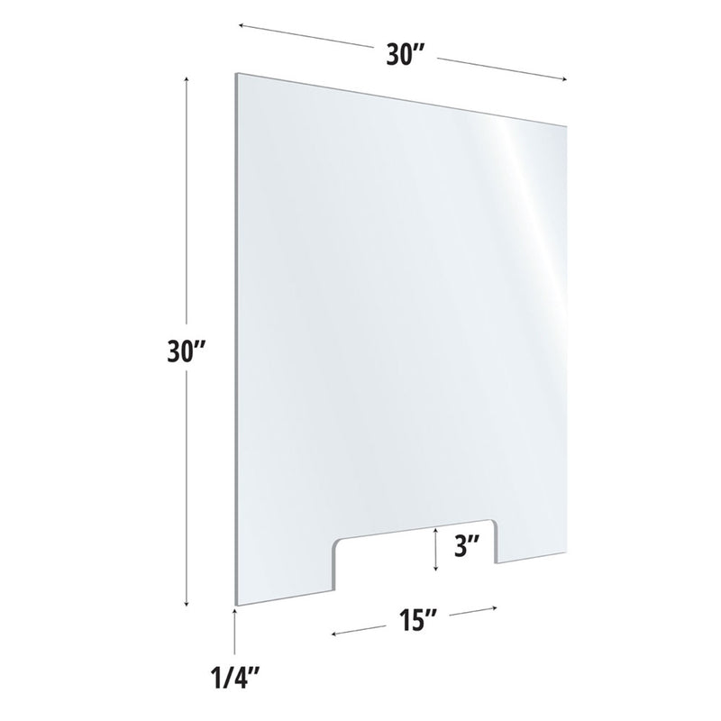 SafeGuard Barrier Clear Acrylic Screen with Transaction Cutout - 30"W x 30"H