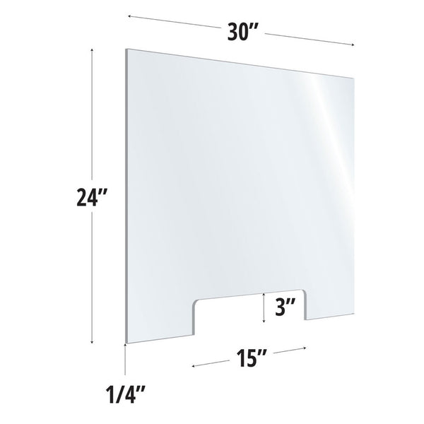 SafeGuard Barrier Clear Acrylic Screen with Transaction Cutout - 30"W x 24"H