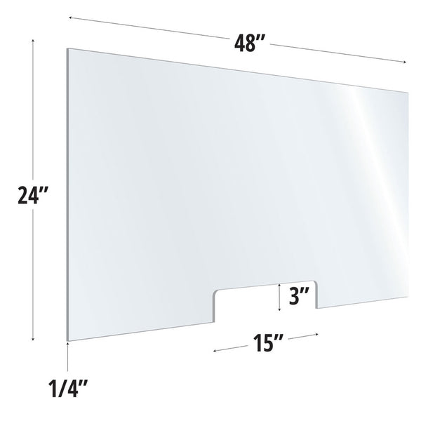 SafeGuard Barrier Clear Acrylic Screen with Transaction Cutout - 48"W x 24"H