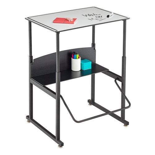 AlphaBetter® Adjustable-Height Stand-Up Desk, 28 x 20" Premium or Dry Erase Top and Swinging Footrest Bar