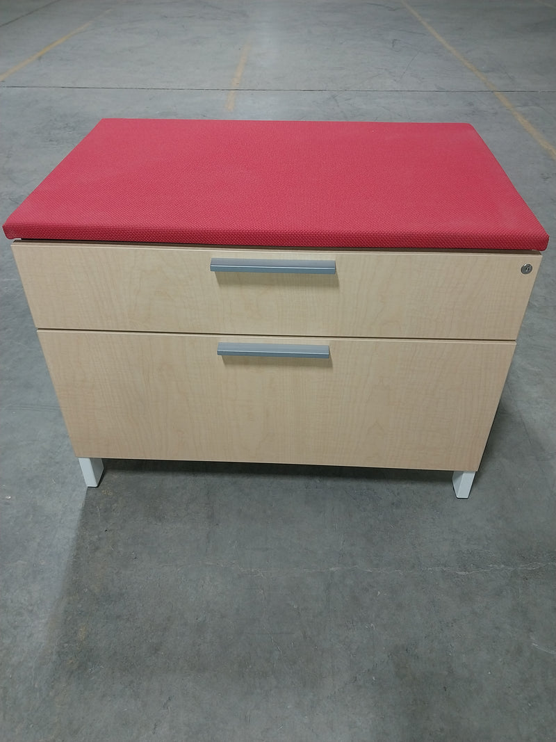 Herman Miller Locking Box/File Cabinet With Red Cushion Top | Used/Pre-Owned