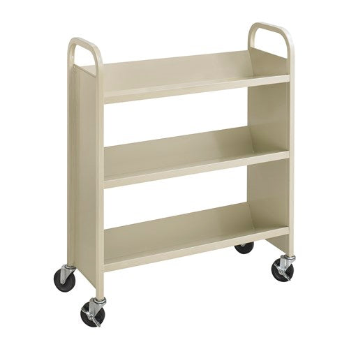 Steel Single-Sided Book Cart - 3 Shelves