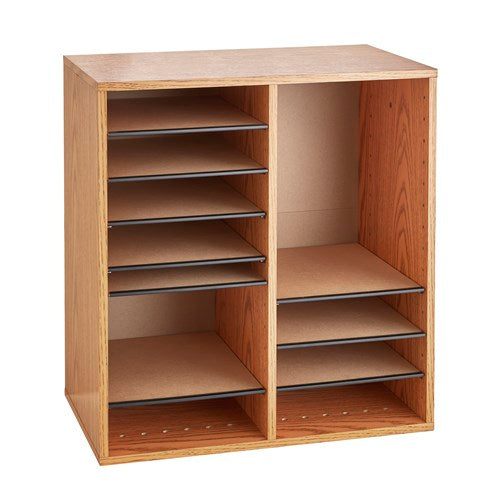Wood Adjustable Literature Organizer, 16 Compartment