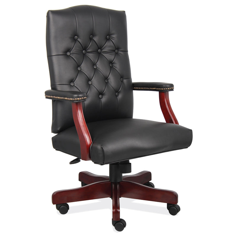 OfficeSource | Lancaster Collection | High Back Executive Swivel with Mahogany Frame 1