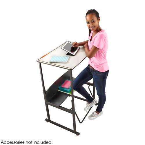 AlphaBetter® Adjustable-Height Stand-Up Desk, 28 x 20" Standard Top and Swinging Footrest Bar