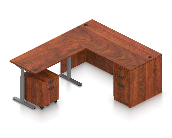 Offices To Go Superior Laminate Reversible L-Desk with Height Adjustable Return | Layout SL-7
