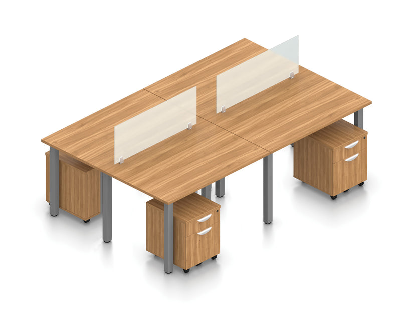Offices To Go Superior Laminate 4 Person Open Concept Collaborative Benching Workstation with Acrylic Dividers | Layout SL-5