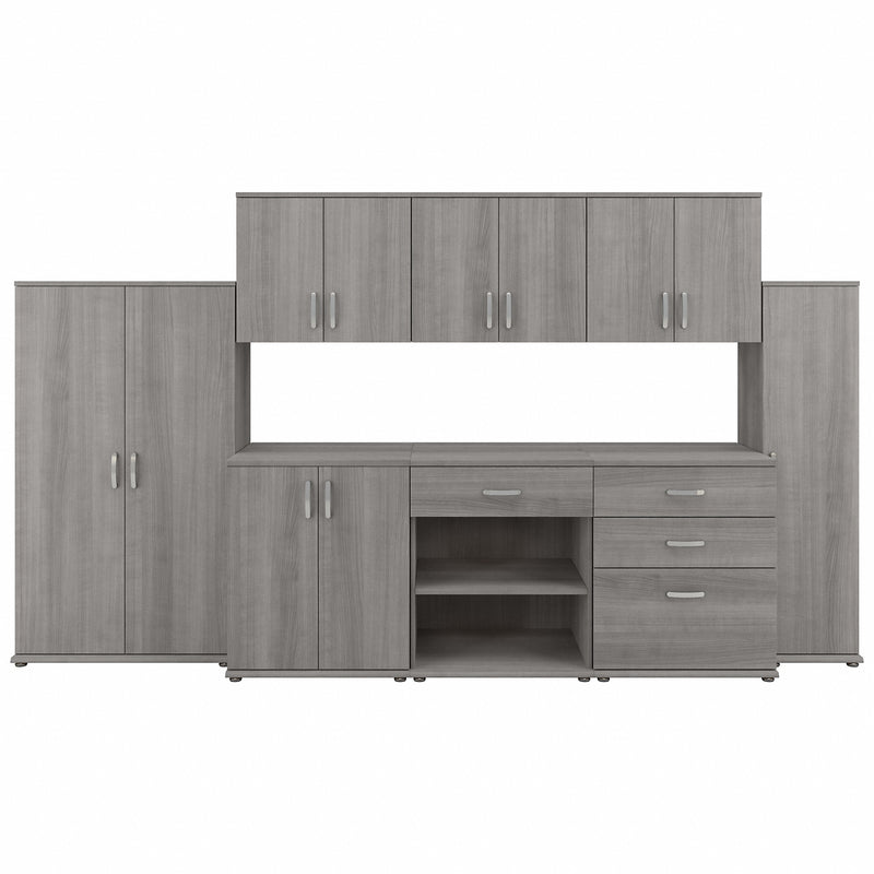 Bush Business Furniture Universal 8 Piece Modular Closet Storage Set with Floor and Wall Cabinets