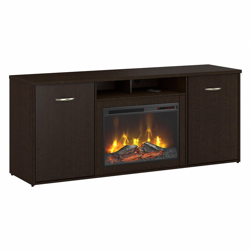 Bush Business Furniture 72W Office Storage Cabinet with Doors and Electric Fireplace