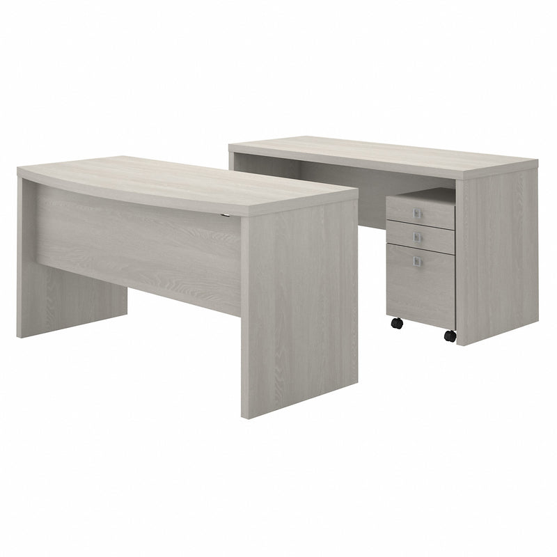 Office by kathy ireland® Echo Bow Front Desk and Credenza with Mobile File Cabinet