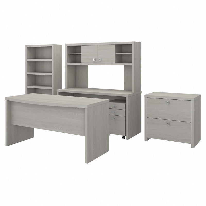 Office by kathy ireland® Echo Bow Front Desk, Credenza with Hutch, Bookcase and File Cabinets