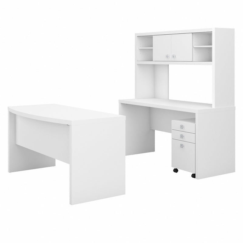 Office by kathy ireland® Echo Bow Front Desk, Credenza with Hutch and Mobile File Cabinet