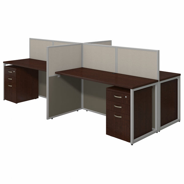 Bush Business Furniture Easy Office 60W 4 Person Cubicle Desk with File Cabinets and 45H Panels