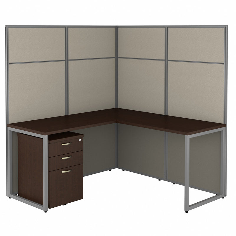Bush Business Furniture Easy Office 60W L Shaped Cubicle Desk with File Cabinet and 66H Panels