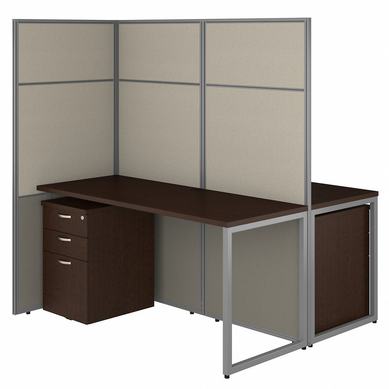 Bush Business Furniture Easy Office 60W 2 Person Cubicle Desk with File Cabinets and 66H Panels