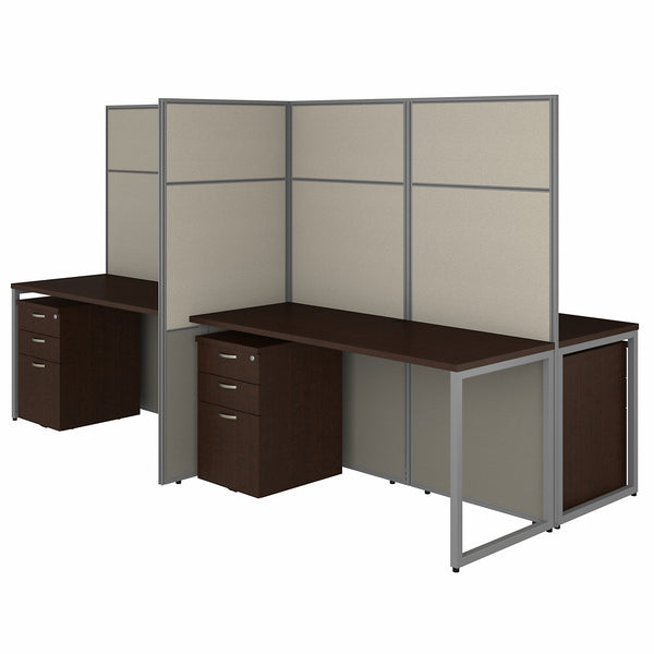 Bush Business Furniture Easy Office 60W 4 Person Cubicle Desk with File Cabinets and 66H Panels