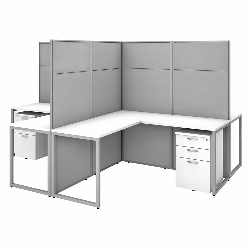 Bush Business Furniture Easy Office 60W 4 Person L Shaped Cubicle Desk with Drawers and 66H Panels