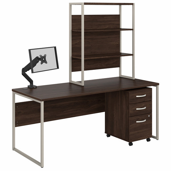 Bush Business Furniture Hybrid 72W x 30D Computer Desk with Hutch, Mobile File Cabinet and Monitor Arm