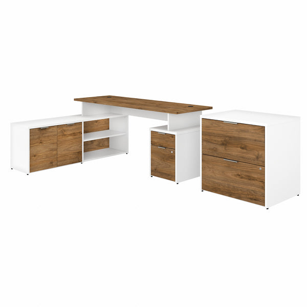 Bush Business Furniture Jamestown 72W L Shaped Desk with Drawers and Lateral File Cabinet