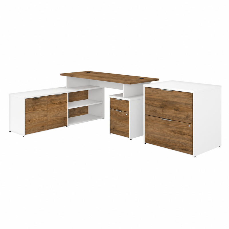 Bush Business Furniture Jamestown 60W L Shaped Desk with Drawers and Lateral File Cabinet