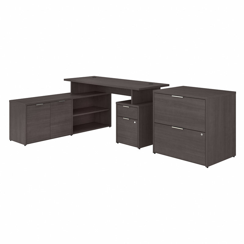 Bush Business Furniture Jamestown 60W L Shaped Desk with Drawers and Lateral File Cabinet