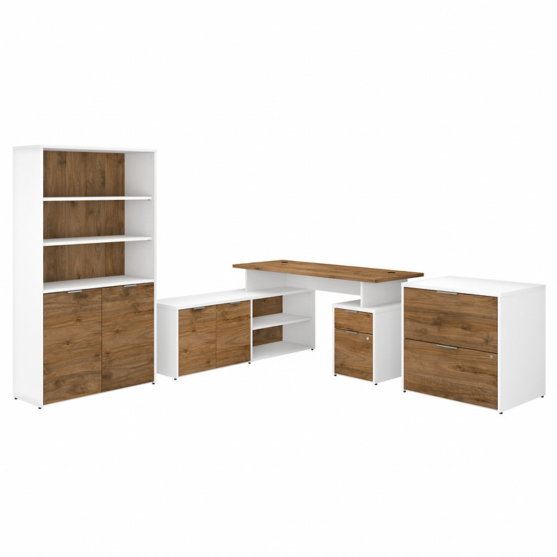Bush Business Furniture Jamestown 60W L Shaped Desk with Lateral File Cabinet and 5 Shelf Bookcase