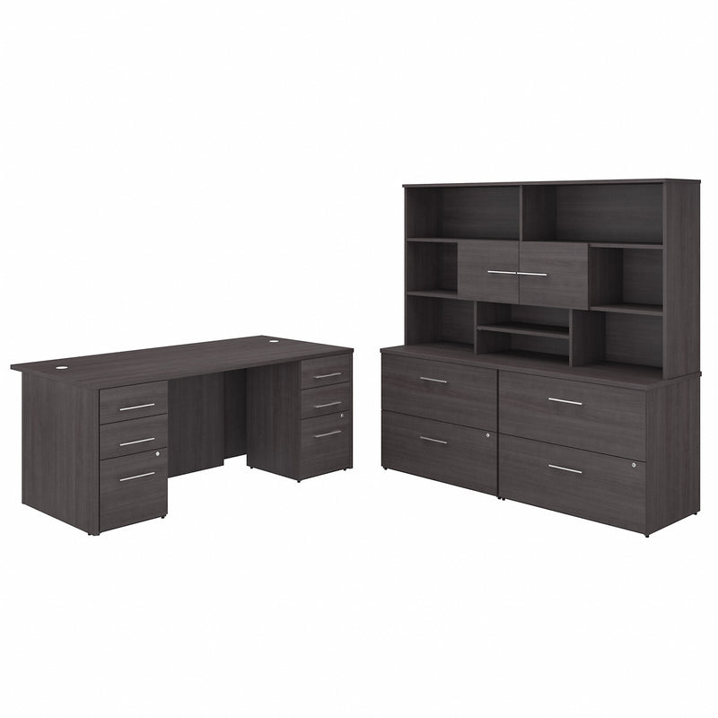 Bush Business Furniture Office 500 72W x 36D Executive Desk with Drawers, Lateral File Cabinets and Hutch