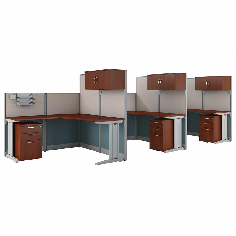 Bush Business Furniture Office in an Hour 3 Person L Shaped Cubicle Workstations