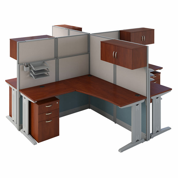 Bush Business Furniture Office in an Hour 4 Person L Shaped Cubicle Workstations