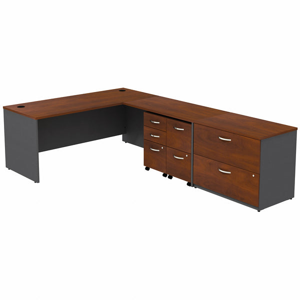 Bush Business Furniture Series C L Shaped Desk with 2 Mobile Pedestals and Lateral File Cabinet