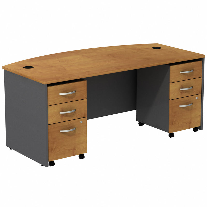 Bush Business Furniture Series C Bow Front Desk with (2) 3 Drawer Mobile Pedestals
