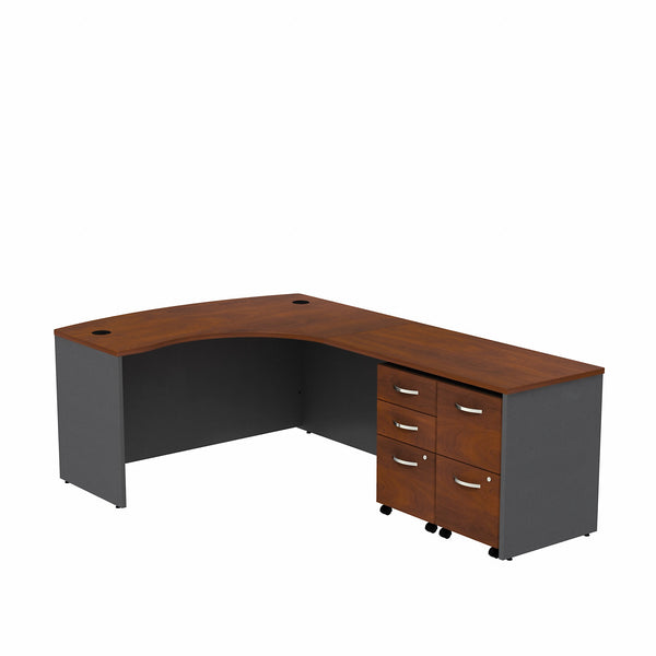 Bush Business Furniture Series C Bow Front Right Handed L Shaped Desk with 2 Mobile Pedestals