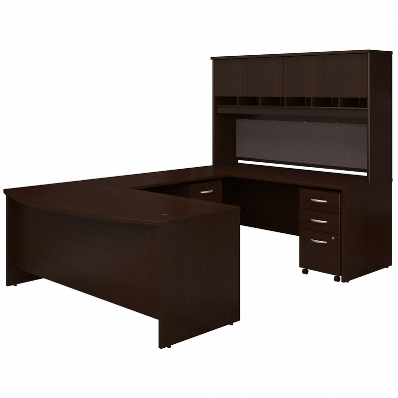 Bush Business Furniture 72W Bow Front U Shaped Desk with Hutch and Storage