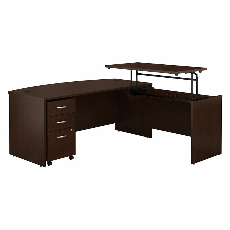 Bush Business Furniture Series C 72W x 36D 3 Position Bow Front Sit to Stand L Shaped Desk with Mobile File Cabinet