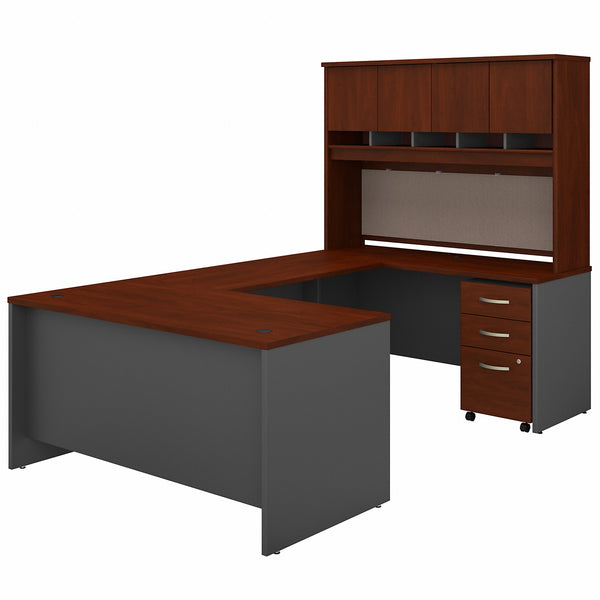 Bush Business Furniture Series C 60W U Shaped Desk with Hutch and Mobile File Cabinet