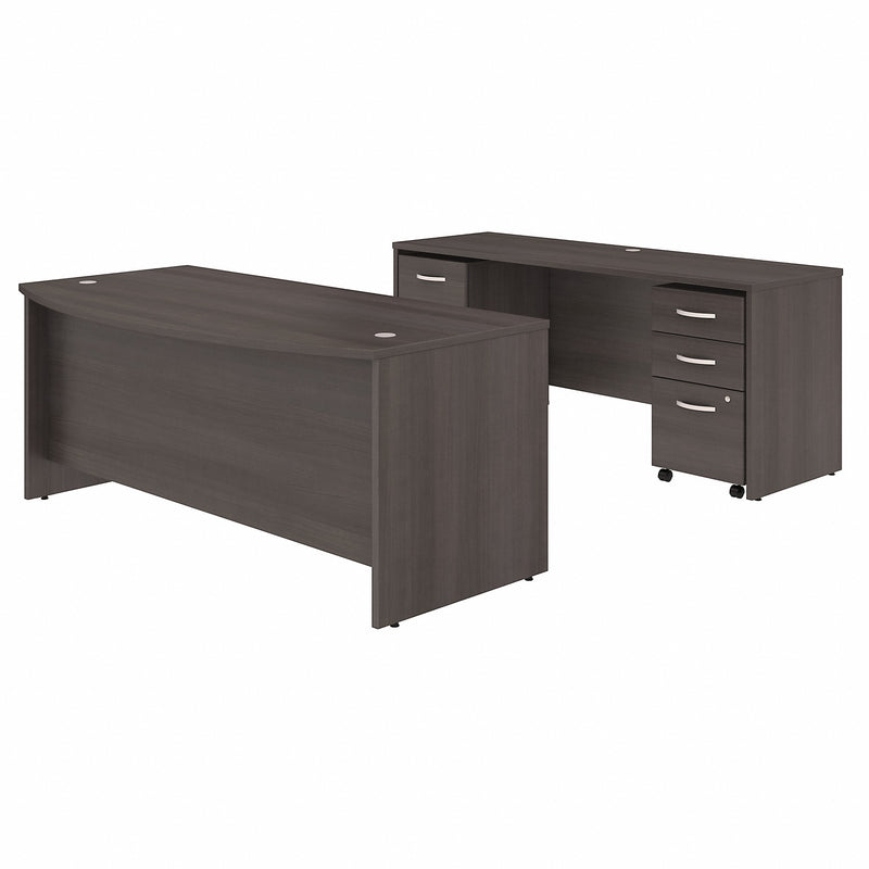 Bush Business Furniture Studio C 72W x 36D Bow Front Desk and Credenza with Mobile File Cabinets