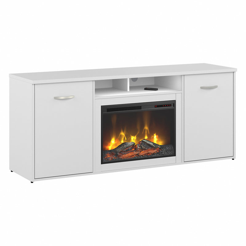 Bush Business Furniture Studio C 72W Office Storage Cabinet with Doors and Electric Fireplace