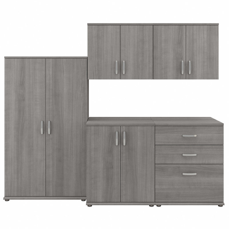 Bush Business Furniture Universal 92W 5 Piece Modular Storage Set with Floor and Wall Cabinets