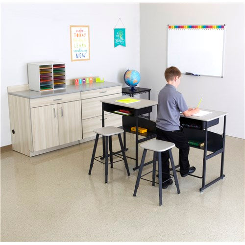 AlphaBetter® Adjustable-Height Stand-Up Desk, 28 x 20" Standard Top, Book Box and Swinging Footrest Bar